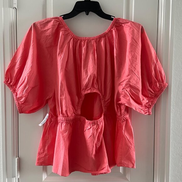 Old Navy Womens Coral Peasant Blouse 2X Cotton Short Sleeve Elastic Neck - Picture 2 of 12